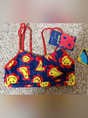 OXOX Sport Bright Floral Print Swim Top - gretchen walsh size S
